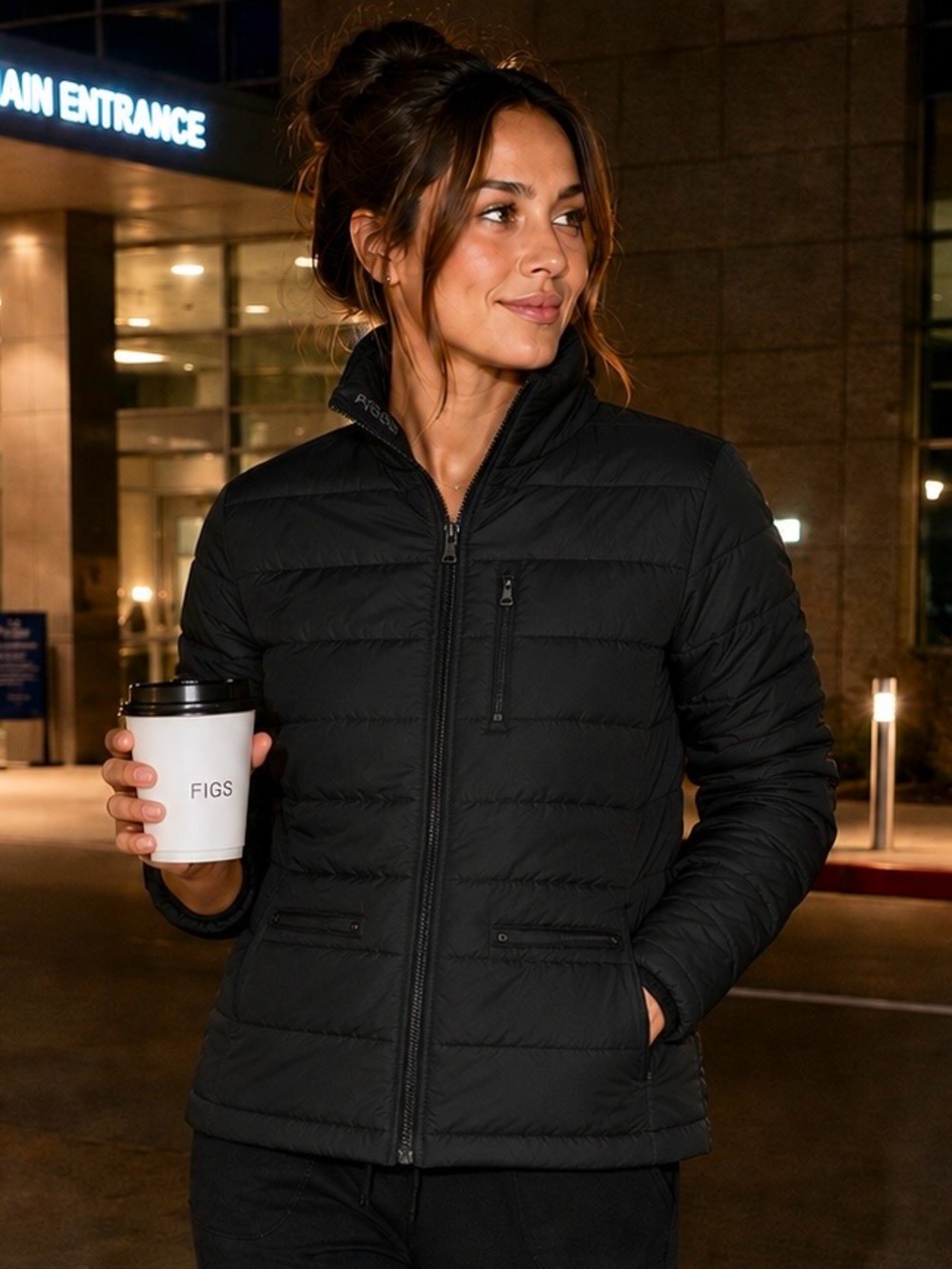 FIGS Packable Puffer Jacket Black Size Small NWOT